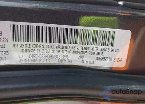 2017 Dodge Durango Gt Rwd z USA, uszkodzony, nr VIN 1C4RDHDG3HC660349